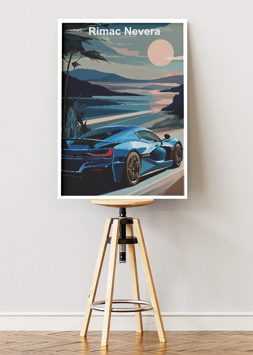 Rimac Nevera Coastal Drive Canvas Print & Poster – Electric Hypercar Scenic Wall Art – AI PRINT LAB
