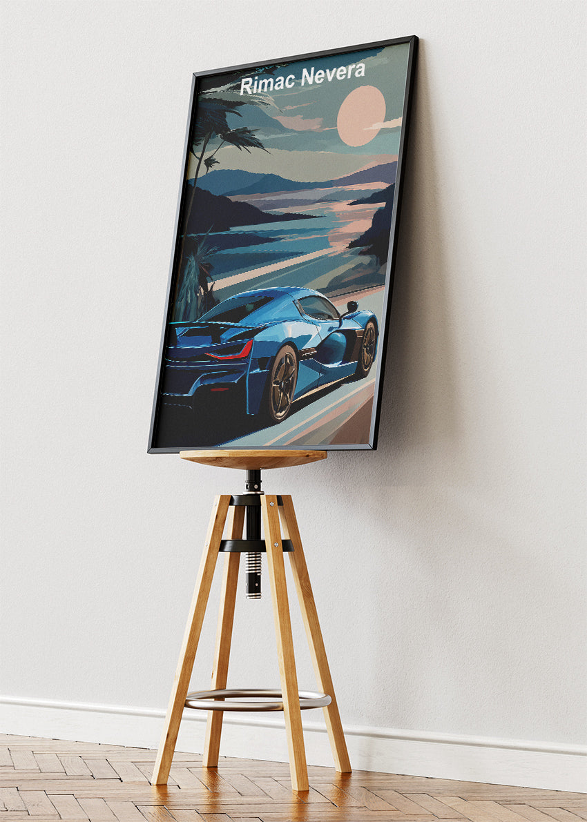 Rimac Nevera Coastal Drive Canvas Print & Poster – Electric Hypercar Scenic Wall Art – AI PRINT LAB