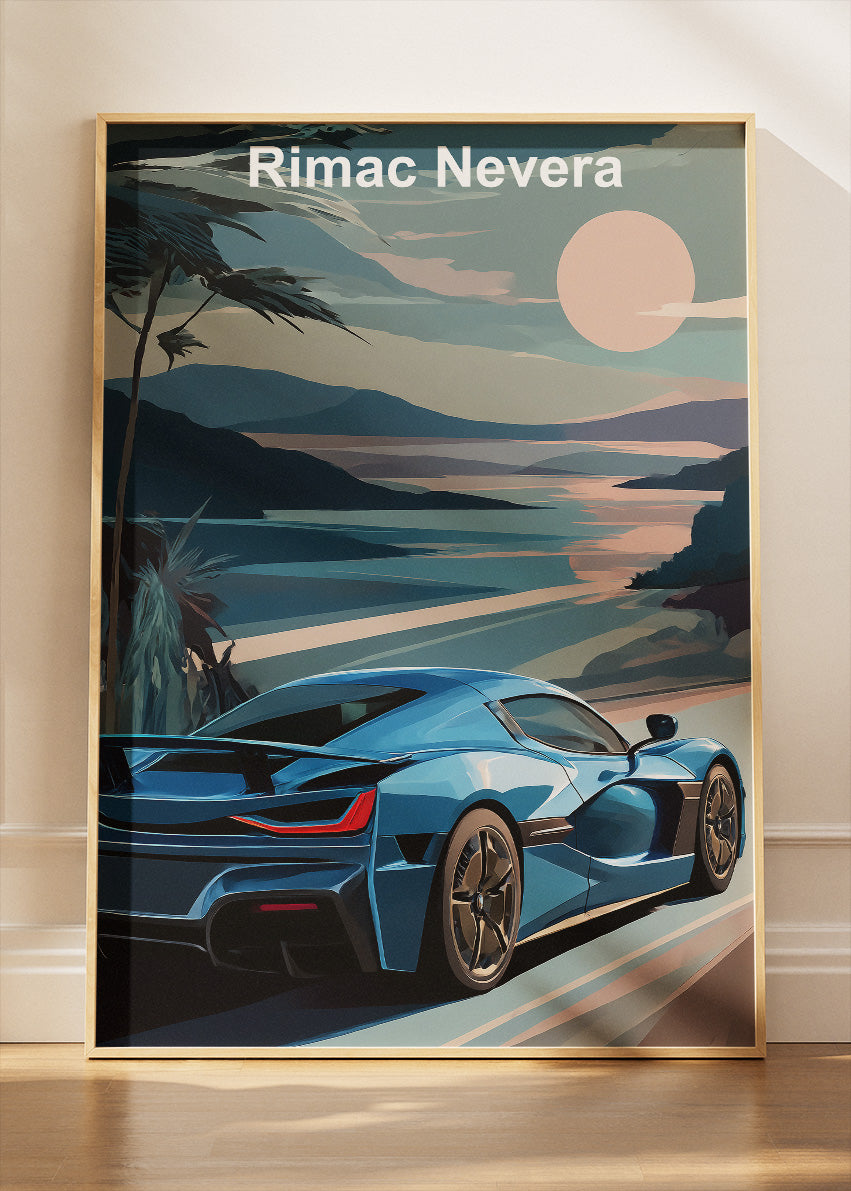 Rimac Nevera Coastal Drive Canvas Print & Poster – Electric Hypercar Scenic Wall Art – AI PRINT LAB