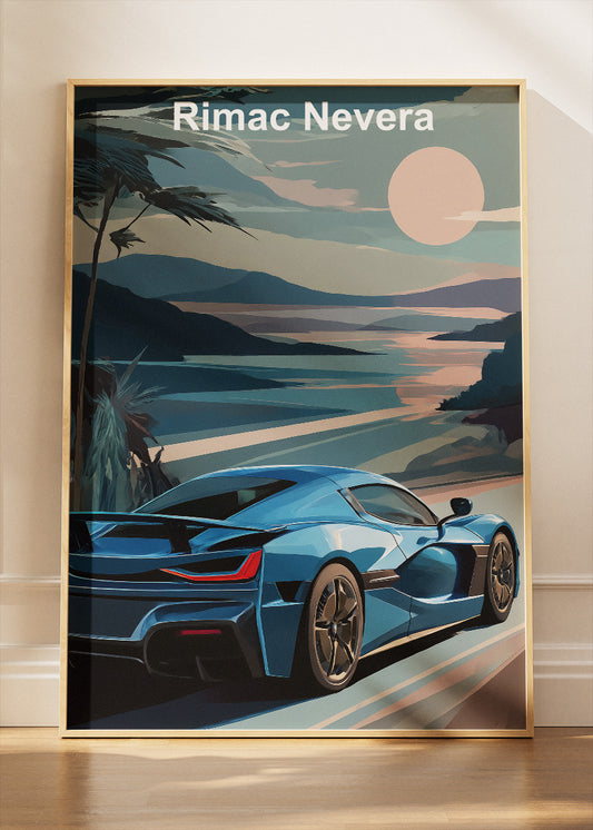 Rimac Nevera Coastal Drive Canvas Print & Poster – Electric Hypercar Scenic Wall Art – AI PRINT LAB
