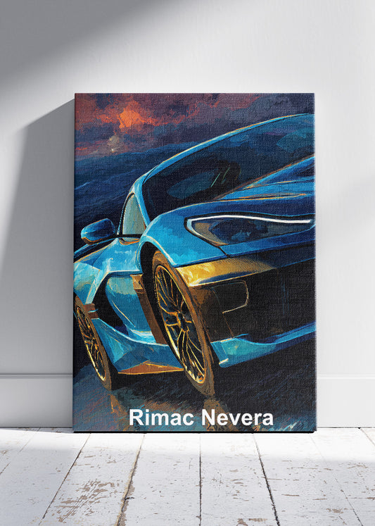 Rimac Nevera Sunset Edition Canvas Print & Poster – Electric Hypercar Wall Art – AI PRINT LAB