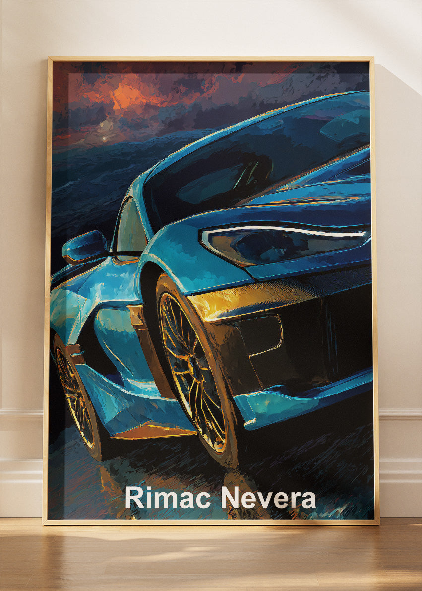 Rimac Nevera Sunset Edition Canvas Print & Poster – Electric Hypercar Wall Art – AI PRINT LAB