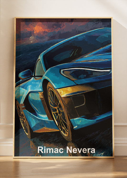 Rimac Nevera Sunset Edition Canvas Print & Poster – Electric Hypercar Wall Art – AI PRINT LAB