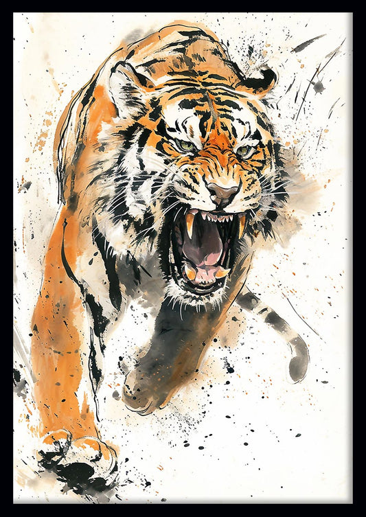 Roaring Tiger Watercolor Canvas Print & Poster – T582 – AiPrintLab