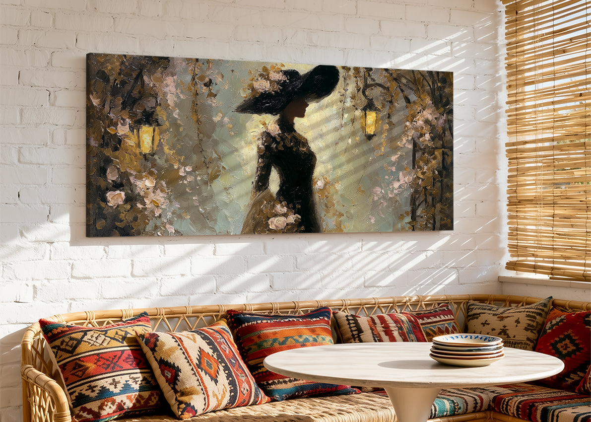 Romantic Golden Lantern Silhouette Canvas Wall Art – Single & 3 Panel Split – AI PRINT LAB
