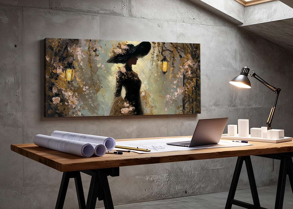 Romantic Golden Lantern Silhouette Canvas Wall Art – Single & 3 Panel Split – AI PRINT LAB
