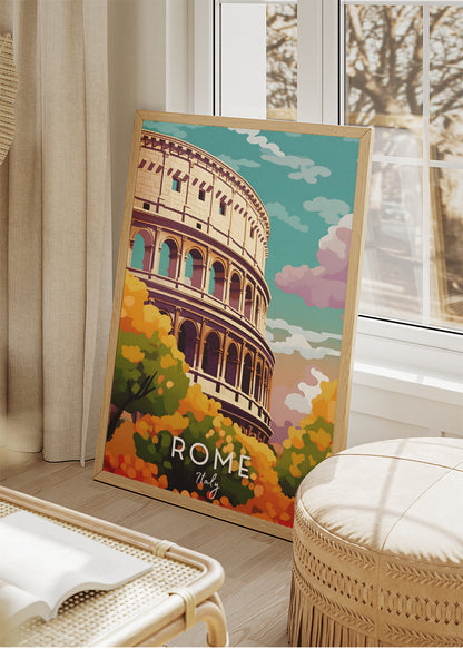Rome Italy Poster & Canvas Print – Illustrated Colosseum Travel Art