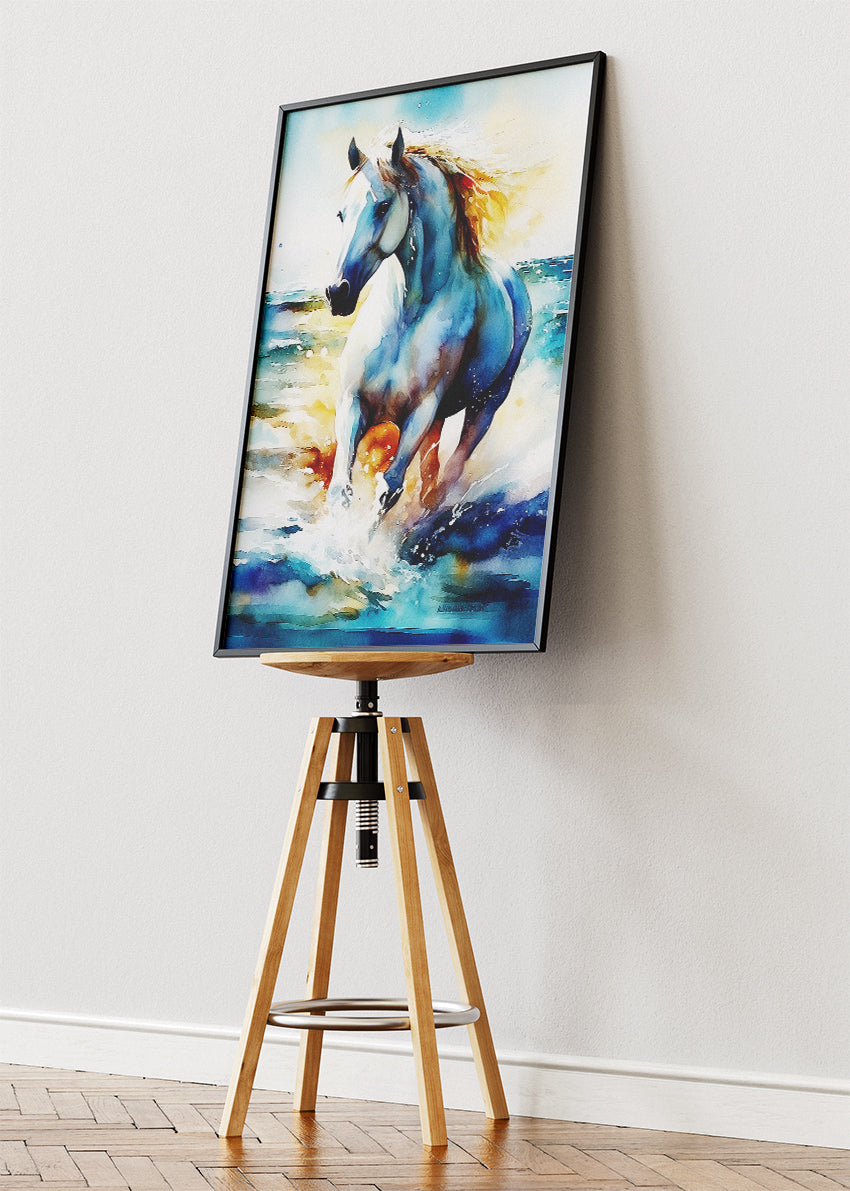Running Horse Wall Art Print & Canvas – Majestic Watercolor Horse Artwork