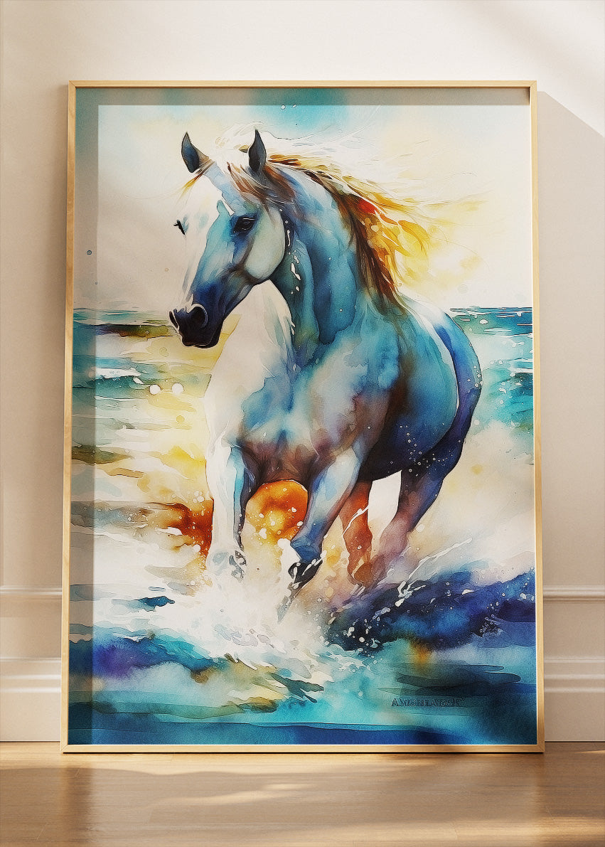 Running Horse Wall Art Print & Canvas – Majestic Watercolor Horse Artwork