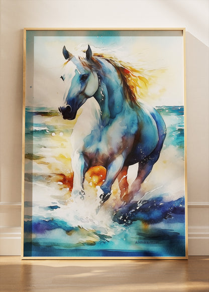 Running Horse Wall Art Print & Canvas – Majestic Watercolor Horse Artwork