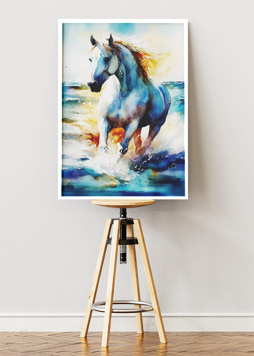 Running Horse Wall Art Print & Canvas – Majestic Watercolor Horse Artwork