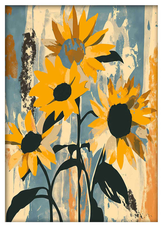 Rustic Sunflowers – Vintage Botanical Canvas & Poster Wall Art – T987 – AiPrintLab