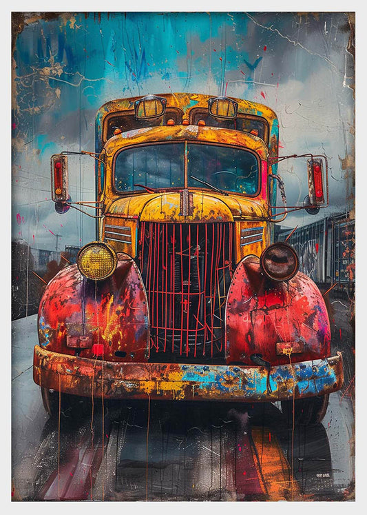 Rusty Vintage Truck Front – Bold Color Splash Automotive Canvas & Poster Wall Art – T1286 – AiPrintLab