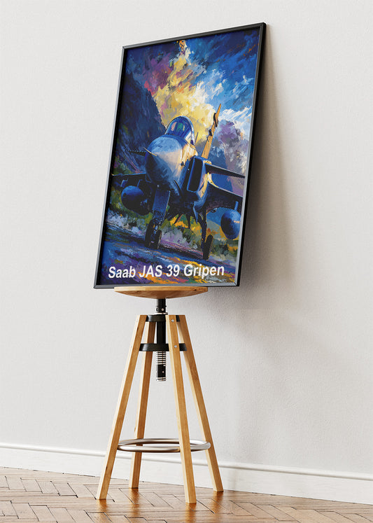 Saab JAS 39 Gripen Poster & Canvas Print – Illustrated Fighter Jet Wall Art
