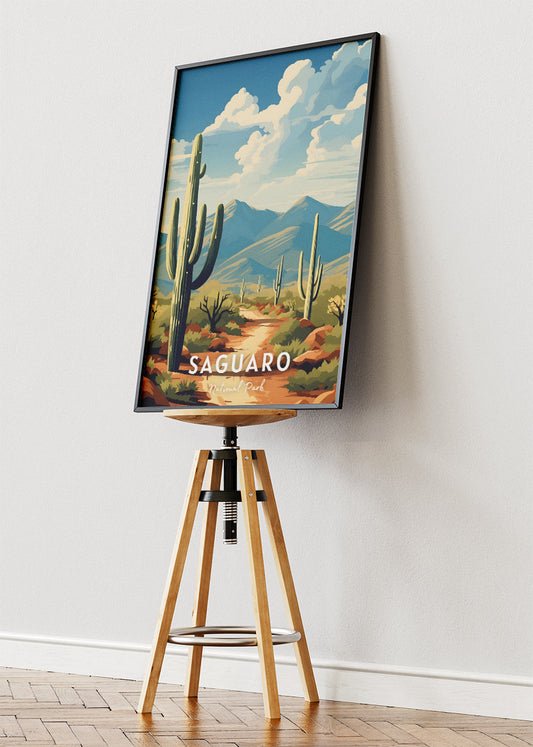 Saguaro National Park Poster & Canvas Print – Illustrated Desert Cactus Landscape Wall Art