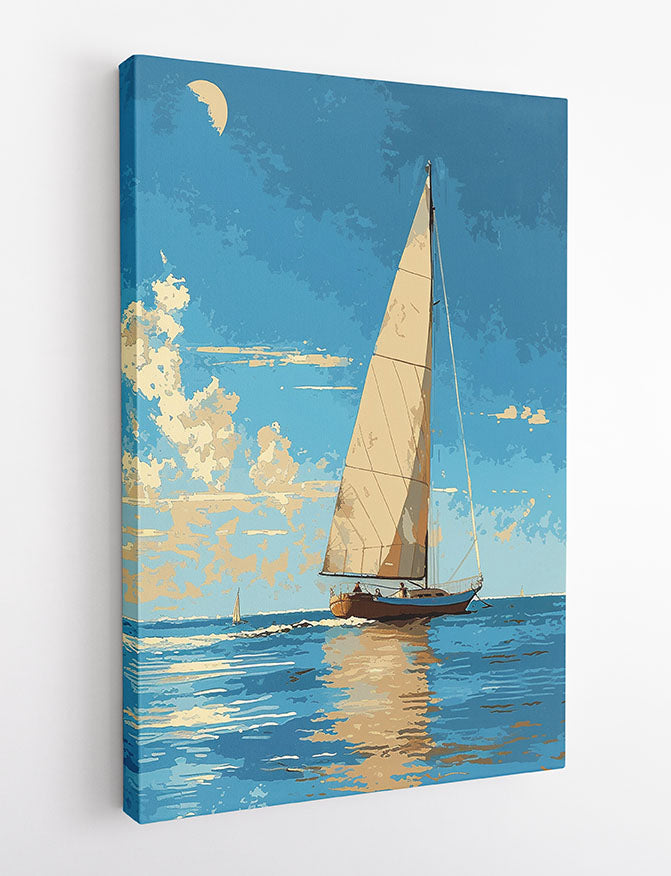 Sailing Under a Blue Sky – Nautical Ocean Canvas Wall Art & Poster Print – T1182 – AiPrintLab