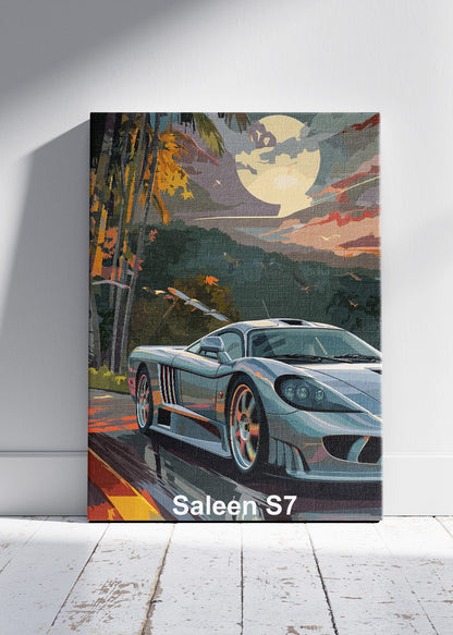 Saleen S7 Moonlit Jungle Canvas Print & Poster – Exotic Supercar Nature Night Wall Art – AI PRINT LAB