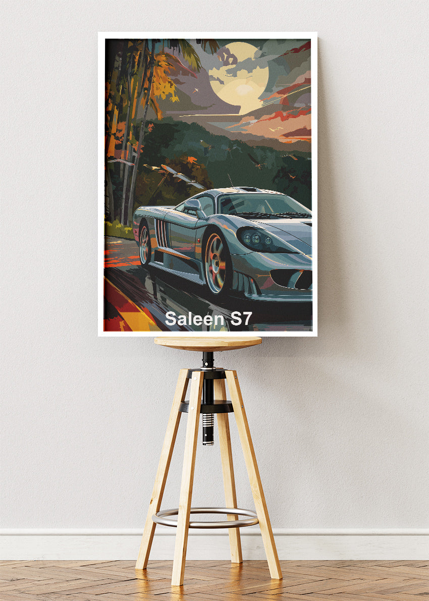 Saleen S7 Moonlit Jungle Canvas Print & Poster – Exotic Supercar Nature Night Wall Art – AI PRINT LAB