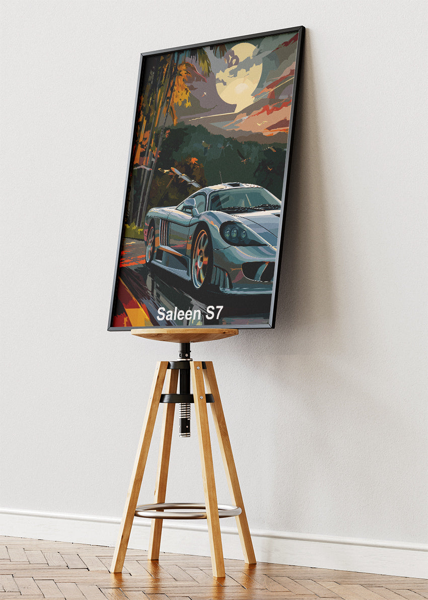 Saleen S7 Moonlit Jungle Canvas Print & Poster – Exotic Supercar Nature Night Wall Art – AI PRINT LAB