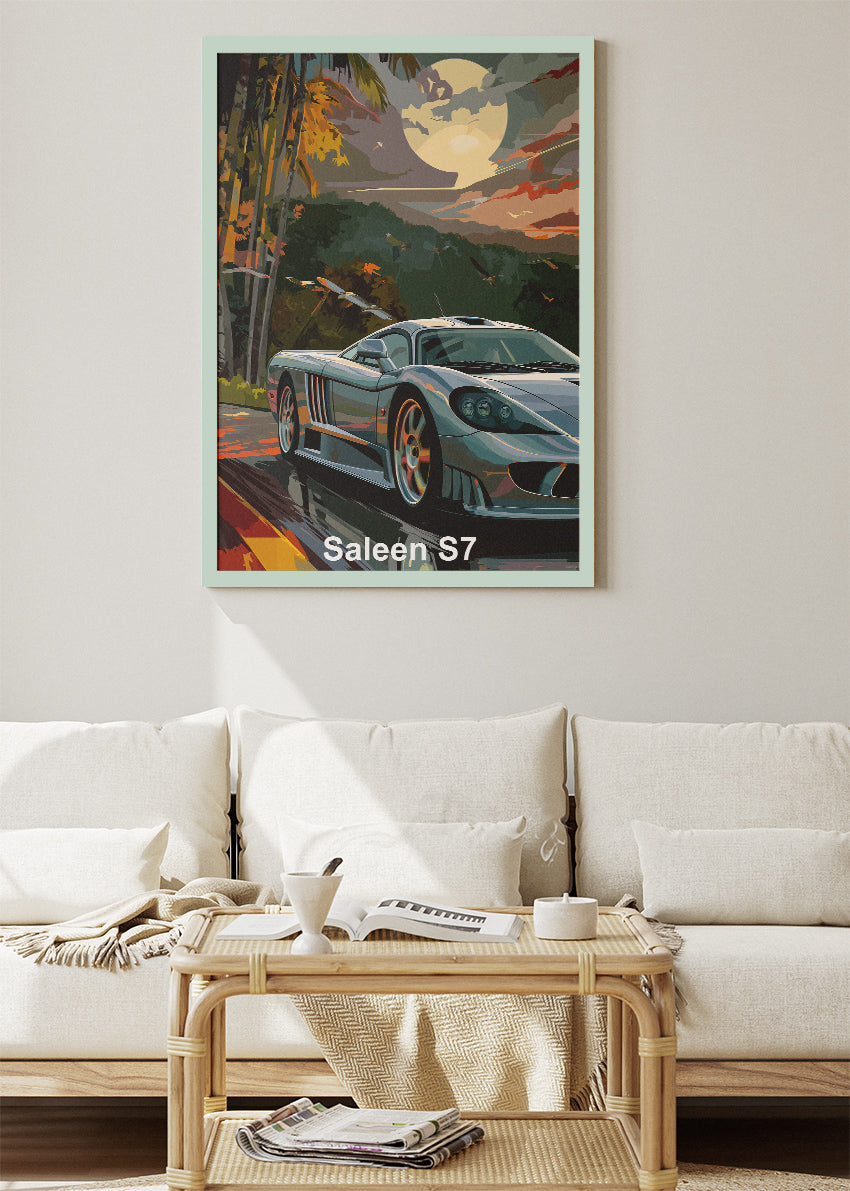 Saleen S7 Moonlit Jungle Canvas Print & Poster – Exotic Supercar Nature Night Wall Art – AI PRINT LAB