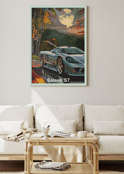 Saleen S7 Moonlit Jungle Canvas Print & Poster – Exotic Supercar Nature Night Wall Art – AI PRINT LAB