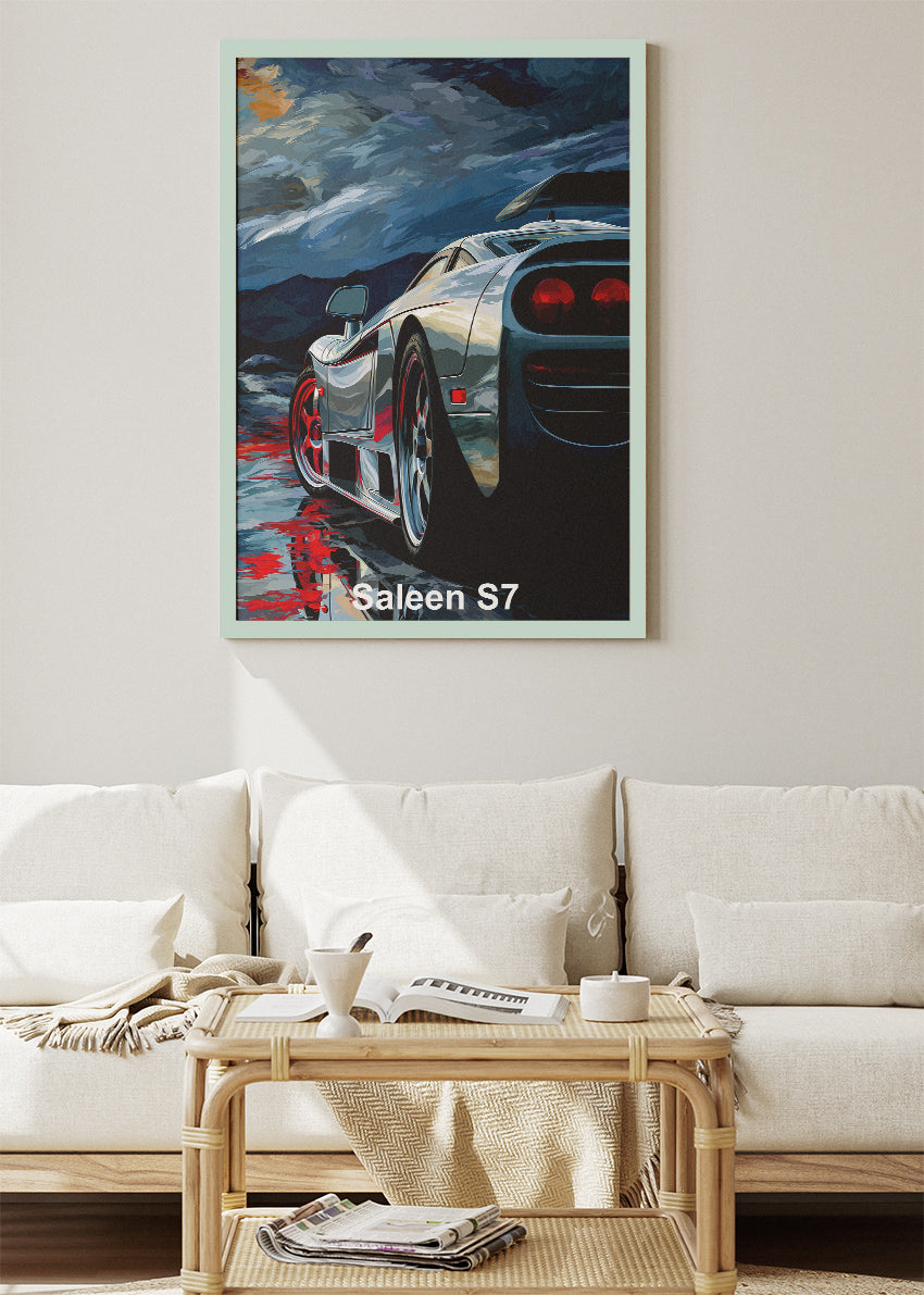 Saleen S7 Storm Reflection Canvas Print & Poster – Exotic Supercar Night Wall Art – AI PRINT LAB