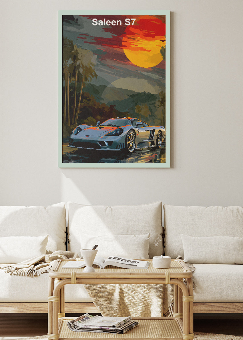 Saleen S7 Tropical Sunset Canvas Print & Poster – Exotic Supercar Scenic Wall Art – AI PRINT LAB