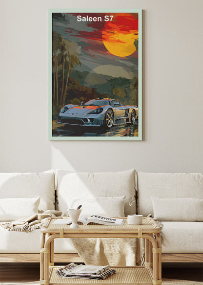 Saleen S7 Tropical Sunset Canvas Print & Poster – Exotic Supercar Scenic Wall Art – AI PRINT LAB