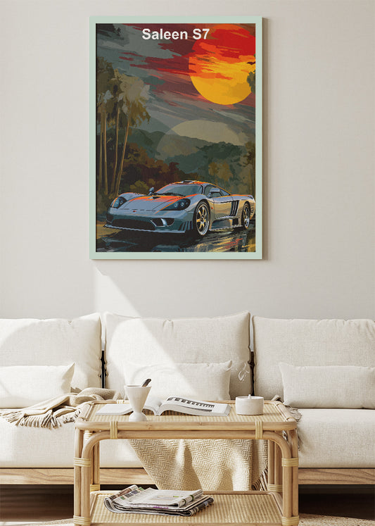 Saleen S7 Tropical Sunset Canvas Print & Poster – Exotic Supercar Scenic Wall Art – AI PRINT LAB