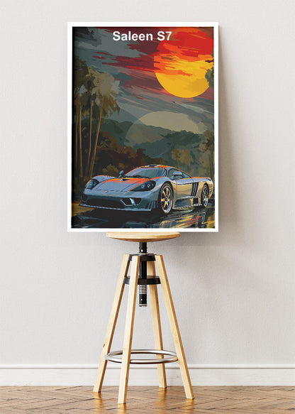 Saleen S7 Tropical Sunset Canvas Print & Poster – Exotic Supercar Scenic Wall Art – AI PRINT LAB