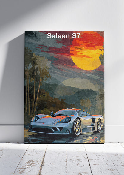 Saleen S7 Tropical Sunset Canvas Print & Poster – Exotic Supercar Scenic Wall Art – AI PRINT LAB