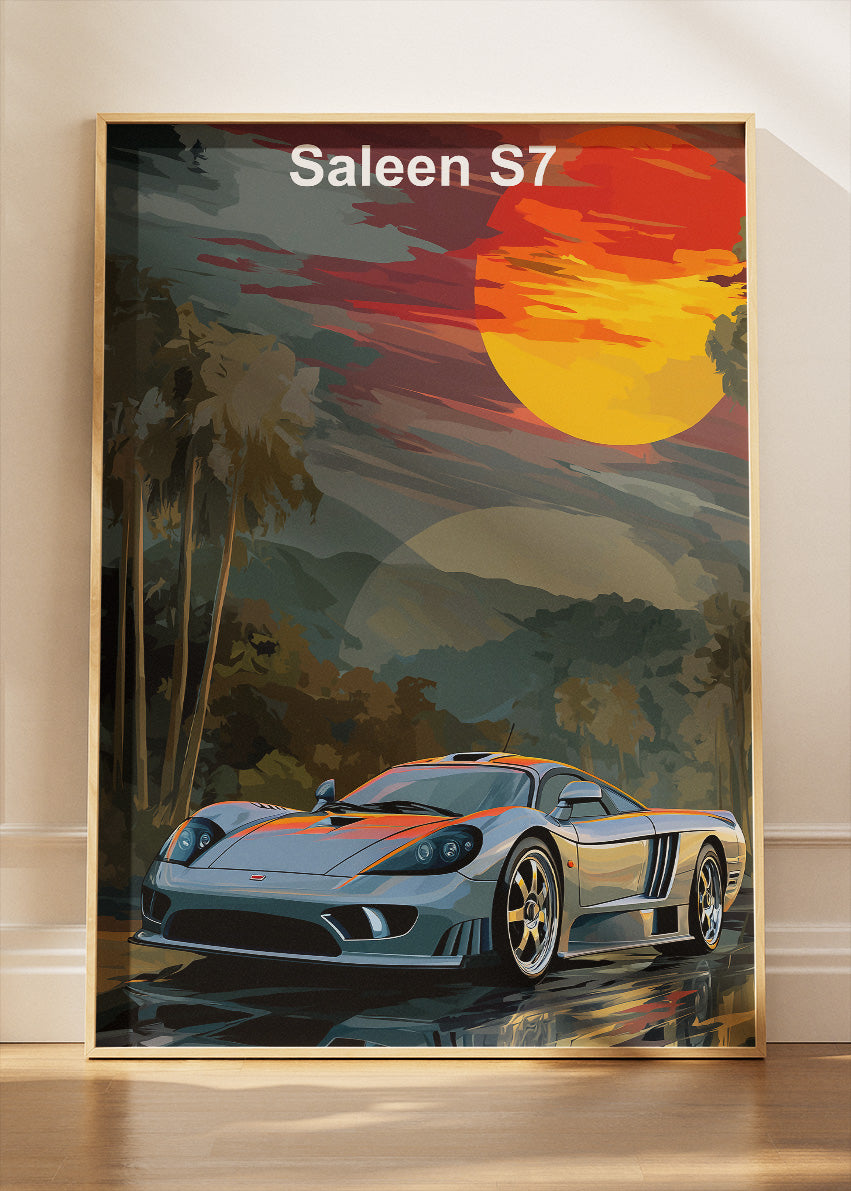 Saleen S7 Tropical Sunset Canvas Print & Poster – Exotic Supercar Scenic Wall Art – AI PRINT LAB