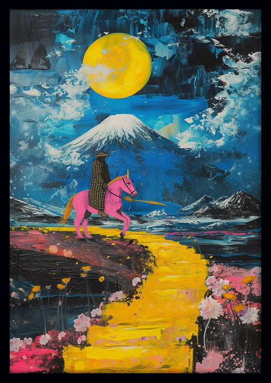 Samurai Rider Under Moonlit Sky Surreal Landscape Canvas Print & Poster – T674 – AiPrintLab
