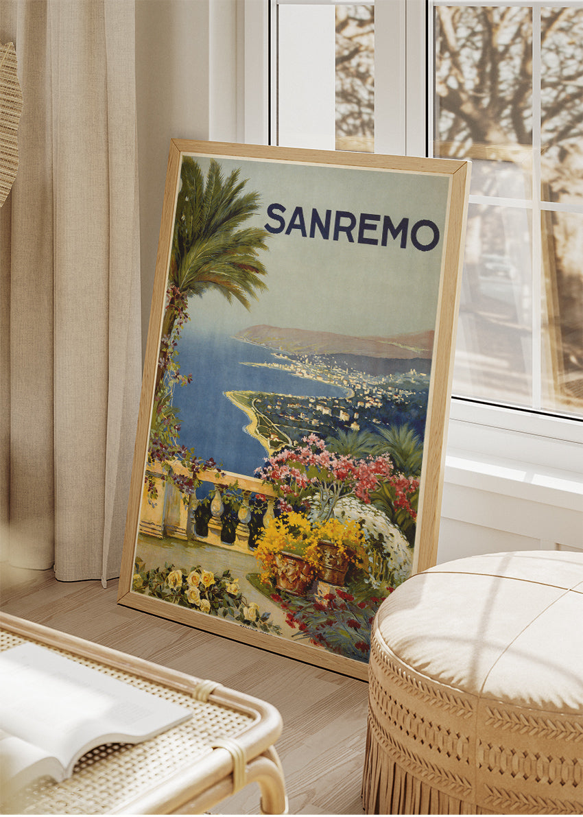 Sanremo Italy Poster & Canvas Print – Vintage Riviera Garden View Art