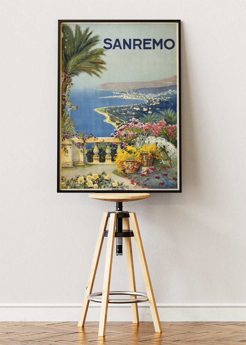 Sanremo Italy Poster & Canvas Print – Vintage Riviera Garden View Art