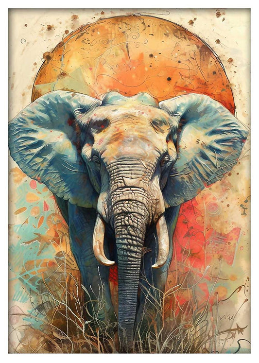 Savanna Majesty – Abstract Elephant with Sun Canvas Wall Art – T871 – AiPrintLab