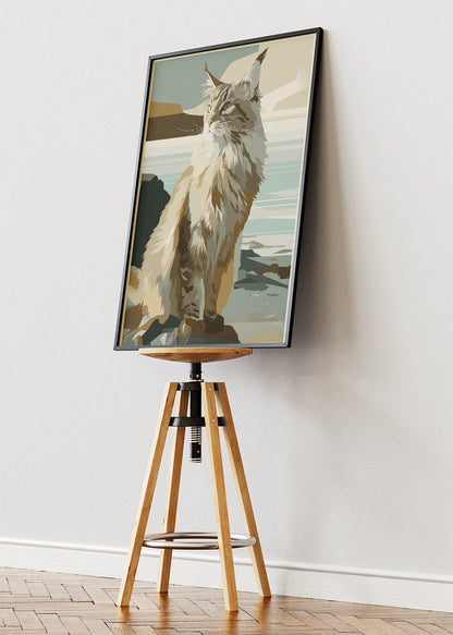 Scandinavian Cat Coastline Poster & Canvas Print – Minimal Modern Pet Art