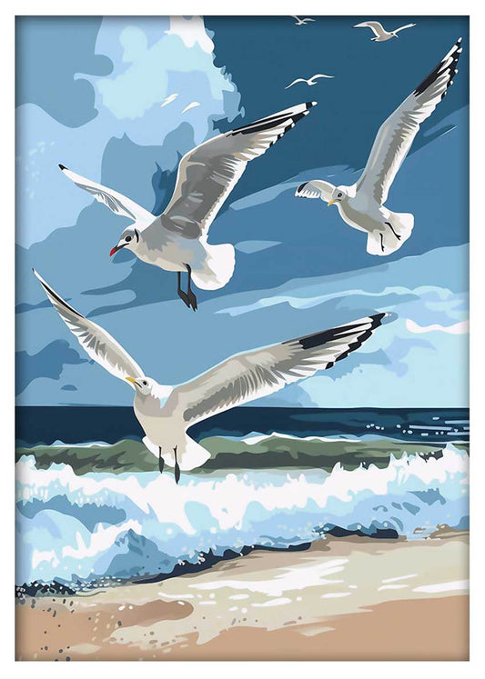 Seagulls in Flight Over Ocean Waves Coastal Canvas Print & Poster – T671 – AiPrintLab