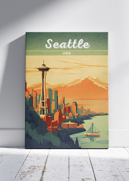 Seattle USA Poster & Canvas Print – Space Needle Skyline Illustrated Wall Art
