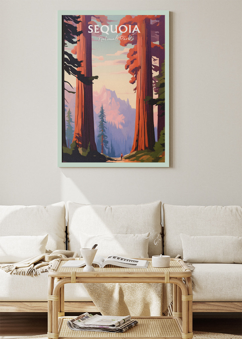 Sequoia National Park Poster & Canvas Print – Illustrated Giant Sequoia Forest Wall Art