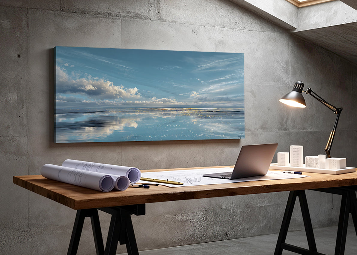Serene Blue Horizon Seascape Canvas Wall Art – Single & 3 Panel Split – AI PRINT LAB