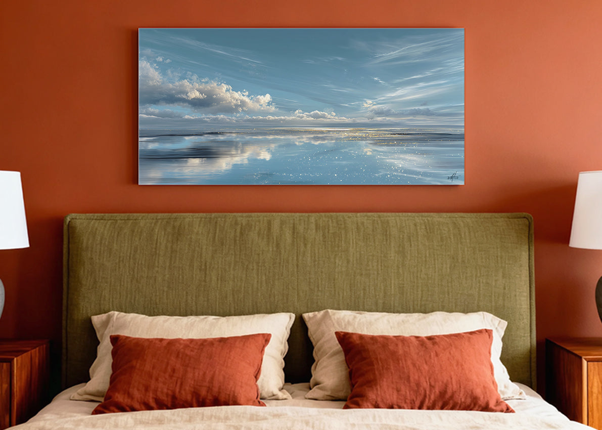 Serene Blue Horizon Seascape Canvas Wall Art – Single & 3 Panel Split – AI PRINT LAB