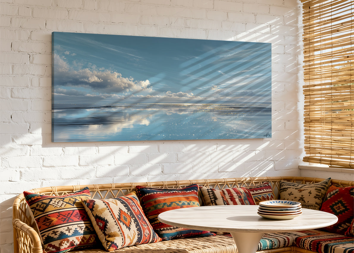 Serene Blue Horizon Seascape Canvas Wall Art – Single & 3 Panel Split – AI PRINT LAB