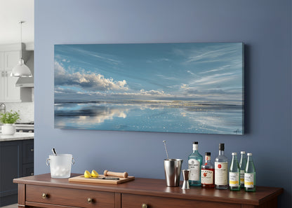 Serene Blue Horizon Seascape Canvas Wall Art – Single & 3 Panel Split – AI PRINT LAB