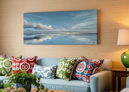 Serene Blue Horizon Seascape Canvas Wall Art – Single & 3 Panel Split – AI PRINT LAB