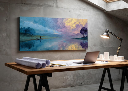 Serene Boat Reflection Lake Canvas Wall Art – Single & 3 Panel Canvas – AI PRINT LAB