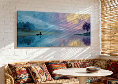 Serene Boat Reflection Lake Canvas Wall Art – Single & 3 Panel Canvas – AI PRINT LAB