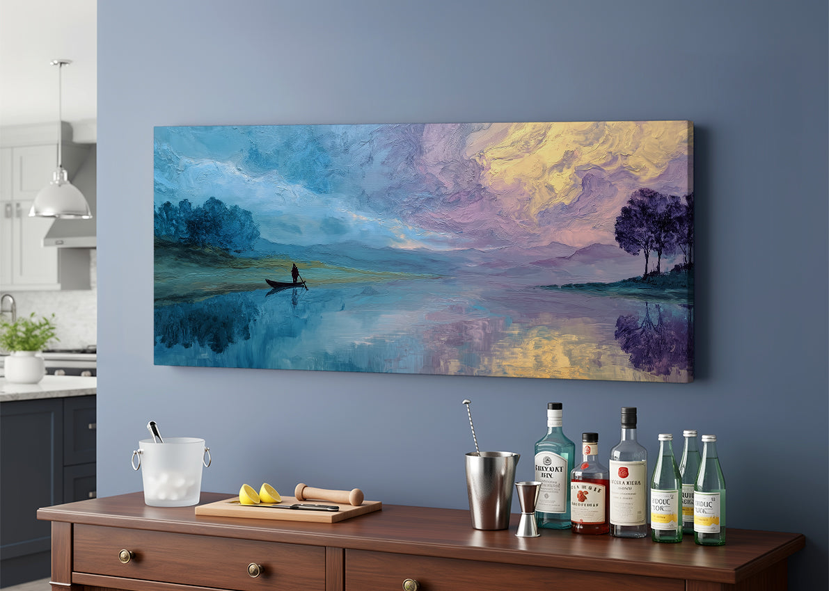 Serene Boat Reflection Lake Canvas Wall Art – Single & 3 Panel Canvas – AI PRINT LAB