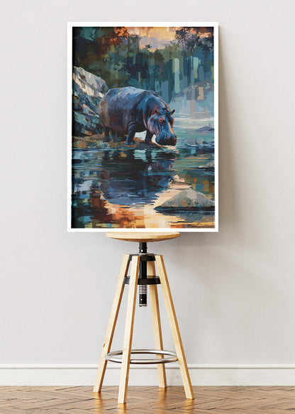 Serene Hippo River Scene Canvas Print & Poster – African Wildlife Wall Art – AI PRINT LAB