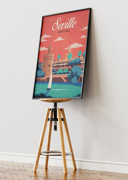 Seville Andalusia Poster & Canvas Print – Vintage Illustrated Spain Travel Art